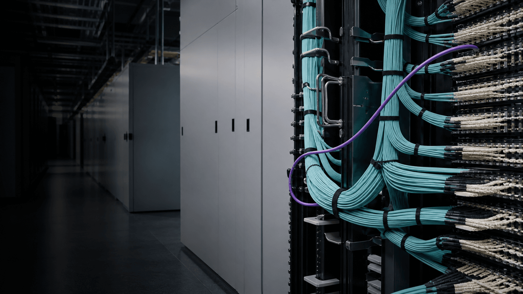 Physical fiber routes entering a data-center exchange.